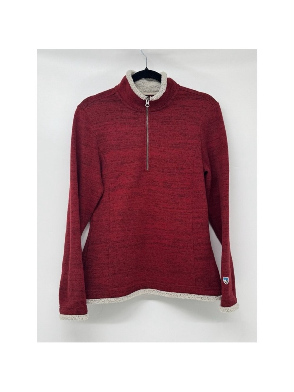 Kuhl Red Heathered Half-Zip Cowl Sweater with Cream Trim